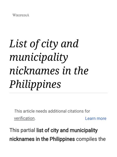 List of city and municipality nicknames in the Philippines.
